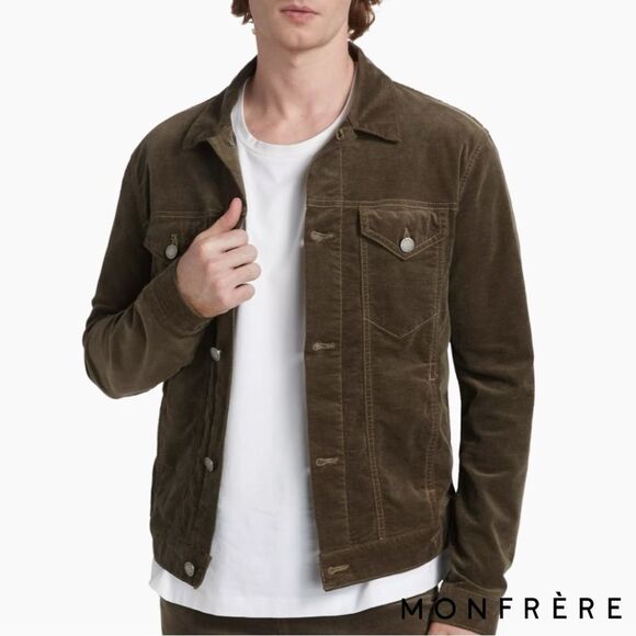 Monfrère **NWT** Mens Dean Stretch Velvet Trucker Jacket in Asphalt - Picture 1 of 8